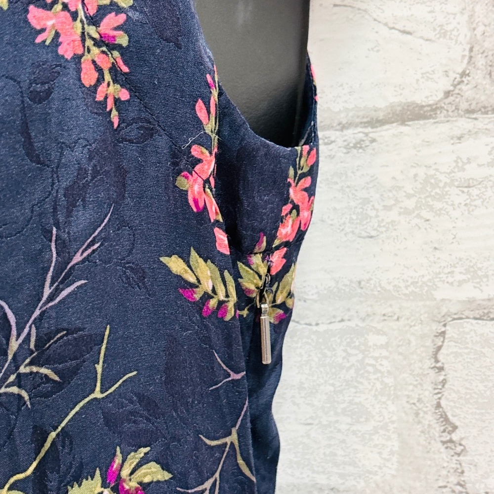 NWT Rebecca Taylor Vie Fleur Silk Blend Floral Jacquard Ruffle Dress Navy Pink 8 - Picture 4 of 9